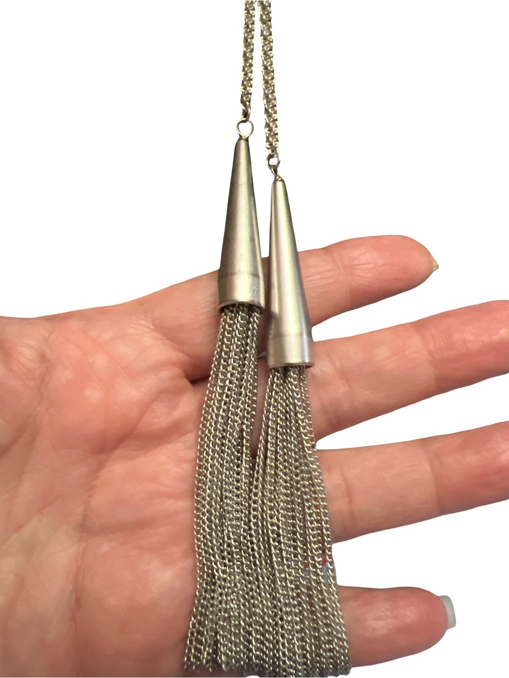 Kendra Scott Necklace Silver Tone PHARA Fringe Tassel Lariat Rope 48.5" Long - Picture 4 of 4